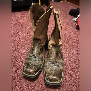 Ariat Men's ATS Cowboy Boots Brown Leather Bomber Size 13 D Men’s